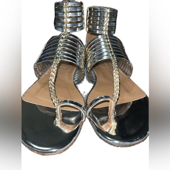 Aquazzura Leather Ravello Key Ring Silver Tone Gladiator Sandals, 37.5 (U.S. 7) - Picture 6 of 16